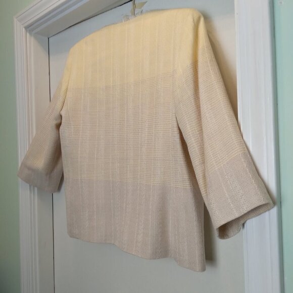 Butter Yellow & Beige Melange Plaid Tweed Jacket with Frayed Edges Sz10 - Picture 10 of 13